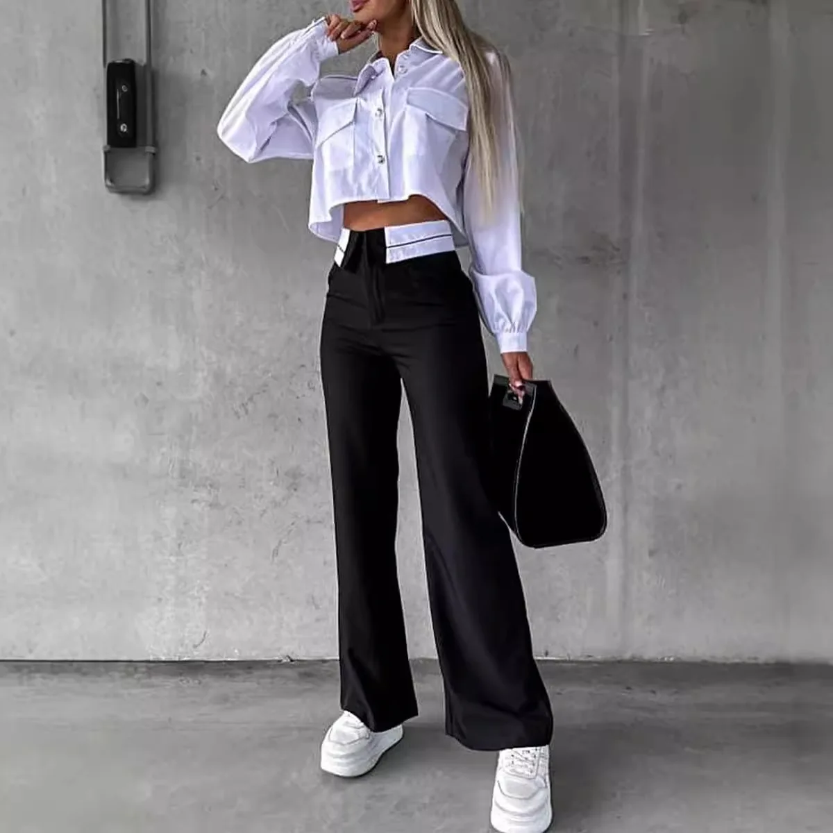 

Модные рубашки и брюки, комплекты из 2 предметов, женский наряд, укороченный офисный комплект с широкими штанинами, темпераментная рубашка и брюки, женский комплект из двух предметов