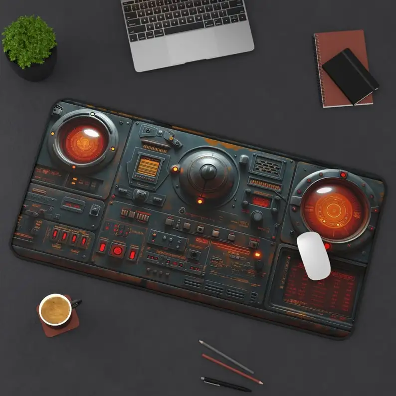 

Vintage Industrial Control Panel Table Mat,Machine Console XL Mousepad,Non-Slip Gaming Mouse Pad,Sci-Fi Style Desktop Decoration