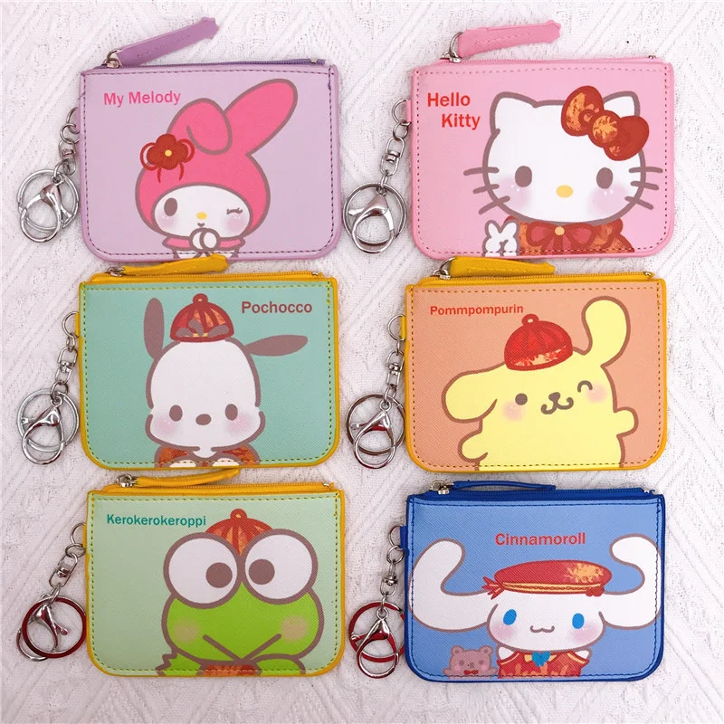 MINISO Sanrio Coin Anime Bag, Hello Kitty PU Card, Minha Bolsa de Mudança de Melodia, Saco de Cartão Chave, Kawaii Cinnamoroll Kuromi