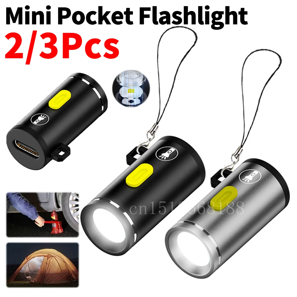 2-3 stuks LED Mini Pocket Zaklamp Type C Aangedreven Draagbare Camping Zaklamp Outdoor Noodverlichting voor Outdoor Wandelen Camping