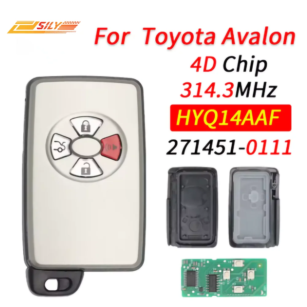 SILY 4-кнопочный умный дистанционный автомобильный брелок для ключей ID 271451-0111 314,3 МГц для Toyota Avalon 2005 2006 FCC ID HYQ14AAF Keyless Go SILY 4-кнопочный умный дистанционный автомобильный брелок для ключей ID 271451-0111 314,3 МГц для Toyota Avalon 2005 2006 FCC ID HYQ14AAF Keyless Go