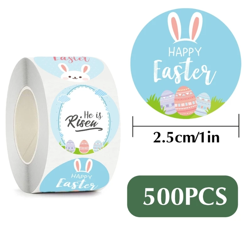 500pcs Easter Stickers 6 Designs Easter Rabbit Round Stickers Happy Easter Label