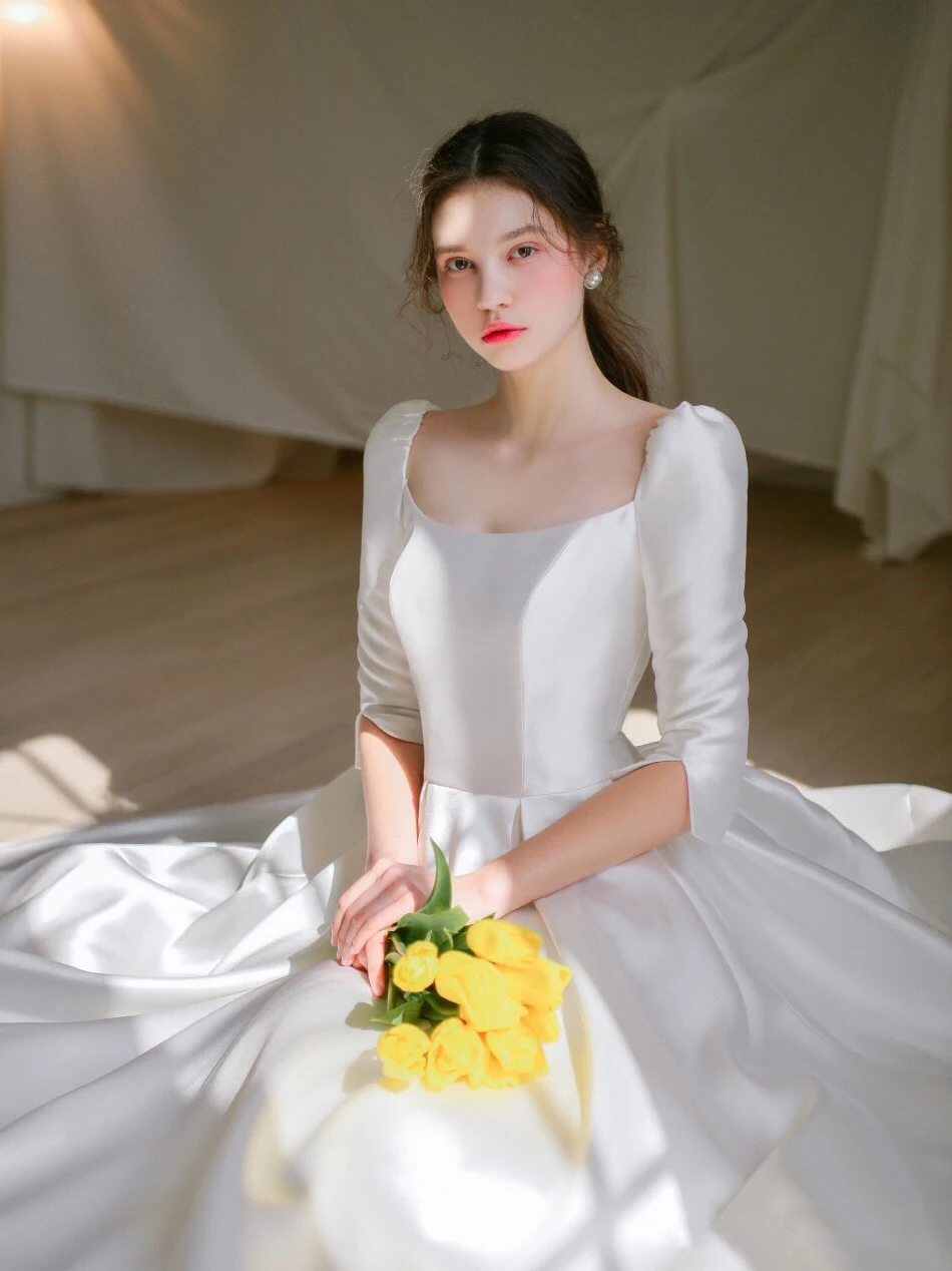 Vestidos De Novia sencillos De satén, elegantes Vestidos De Novia con cuello cuadrado, batas sin espalda para fiesta Formal