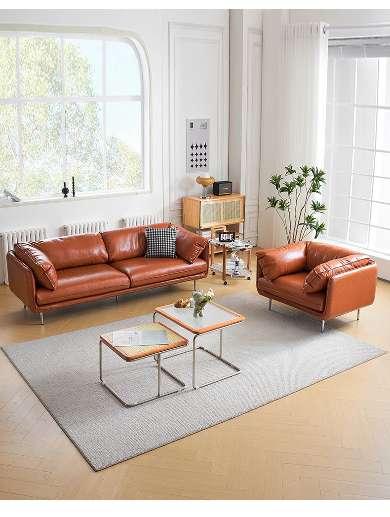 rw-Italian minimalist sofa small apartment living room 2025 new modern retro industrial wind oil wax leather art double sofa-