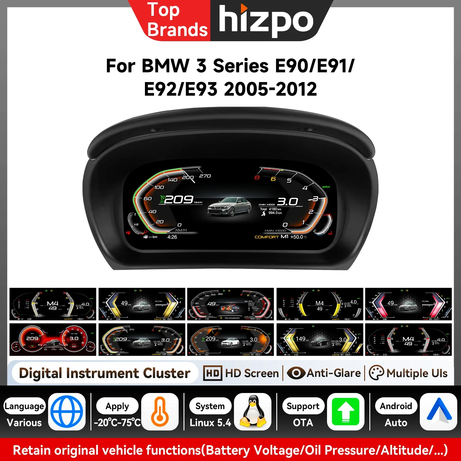 Hizpo Paneel Cockpit Car Lcd Digital Dashboard Cluster For BMW 3 Series E90/E91/E92/E93 2005-2012 modify Auto Radio Instrument