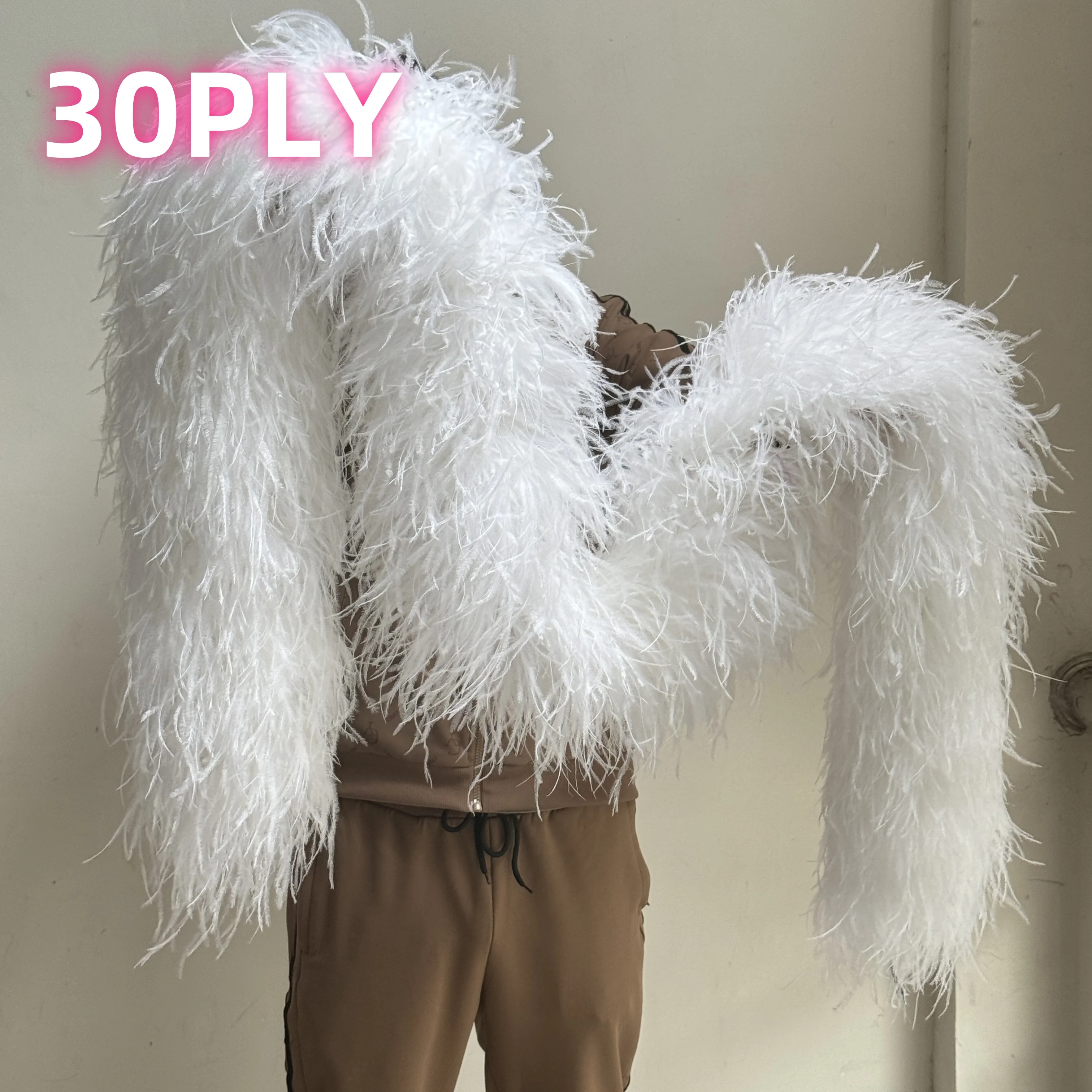 2Meter Natural Ostrich Feathers Boa White Plumas Decoration Shawl for Cosplay Dress Clothes Sewing DIY Accessory 6 to 30Ply