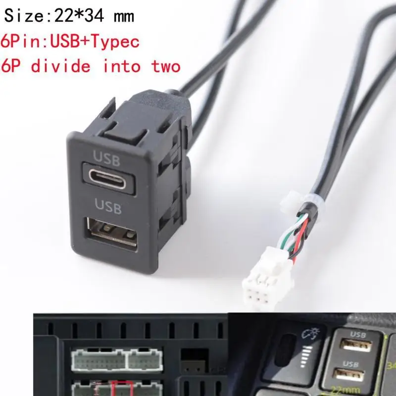 Car Dual Port USB Type C Flush Mount Charging Socket 6Pin Wired Fast Charger for Car Truck Boat Power Outlet