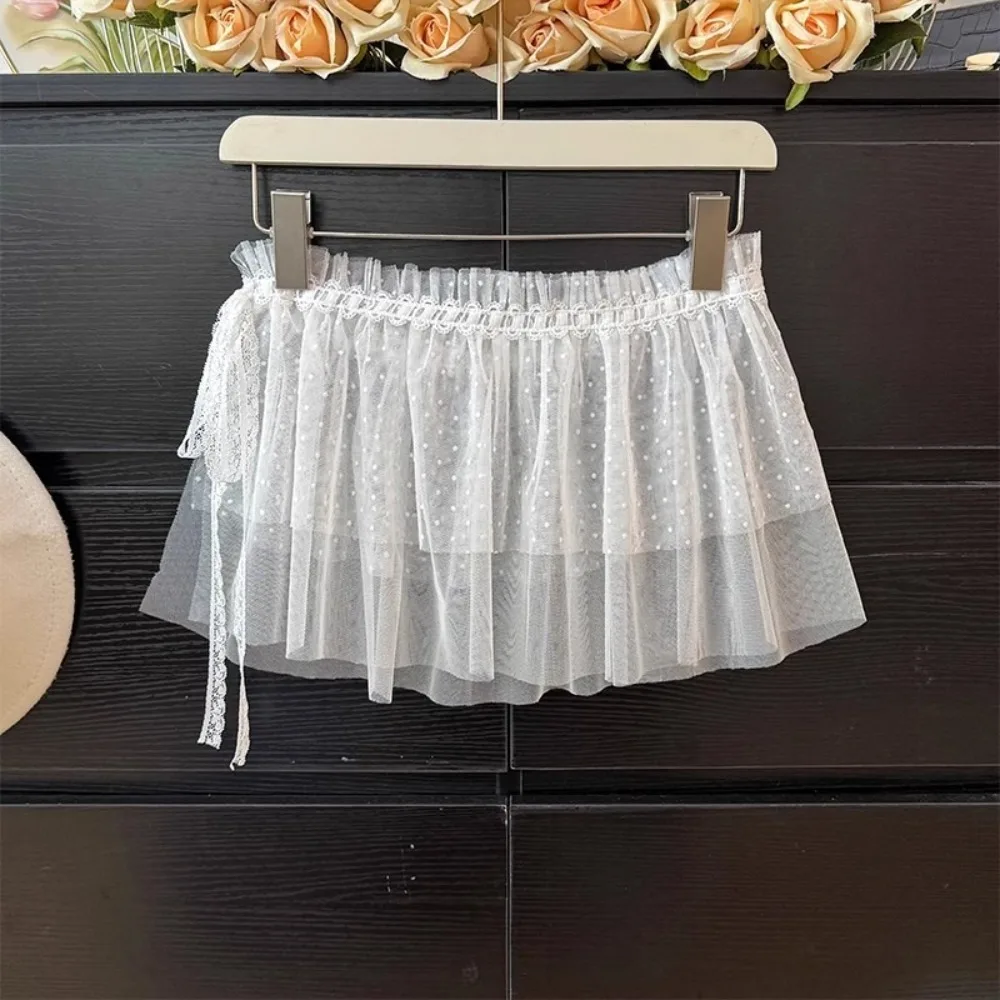Sweet Y2k Lace Mini Skirt Lolita Short Gauze Skirt Trim Butt Curtain Skirt Korean Style Ruffled Edge Skirt Girl