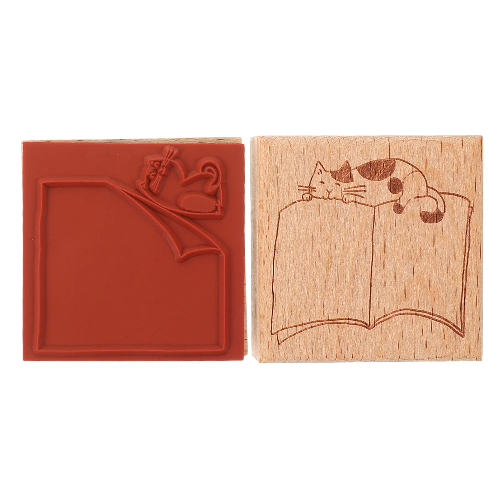 

2Pcs Cat Cute Functional Wooden for Scrapbooking Journaling Notebooks Diaries Retro Designs Cat