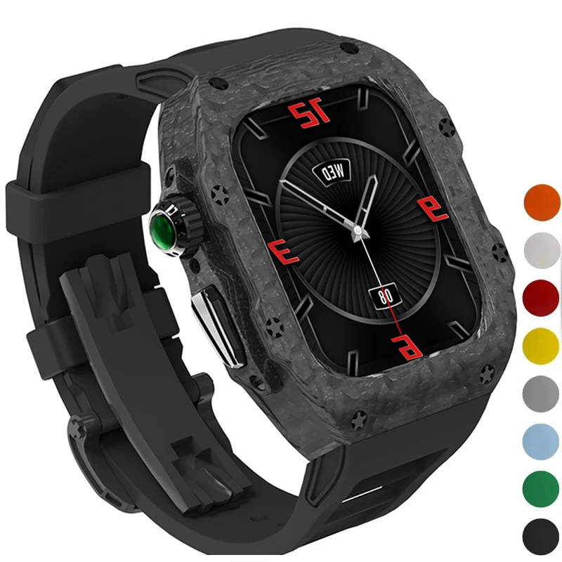 Carbon Fiber Case Strap Modification Kit for Apple Watch Ultra 2 49mm Sports Band For iWatch 10 46mm 9 8 7 6 5 4 SE 45 44mm