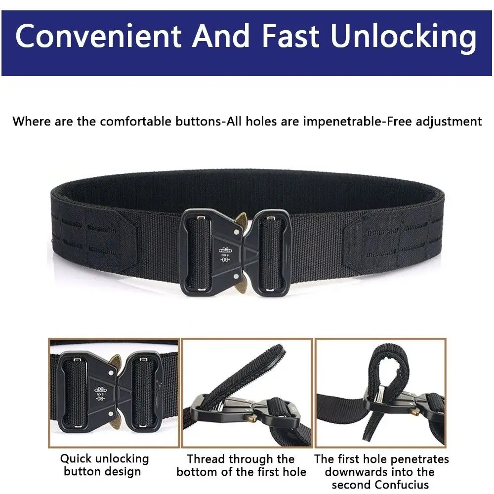 Ceinture tactique noire d'extérieur pour hommes, 2 pouces, tissu Oxford, alpinisme, Nylon, taille large, ceinture de travail