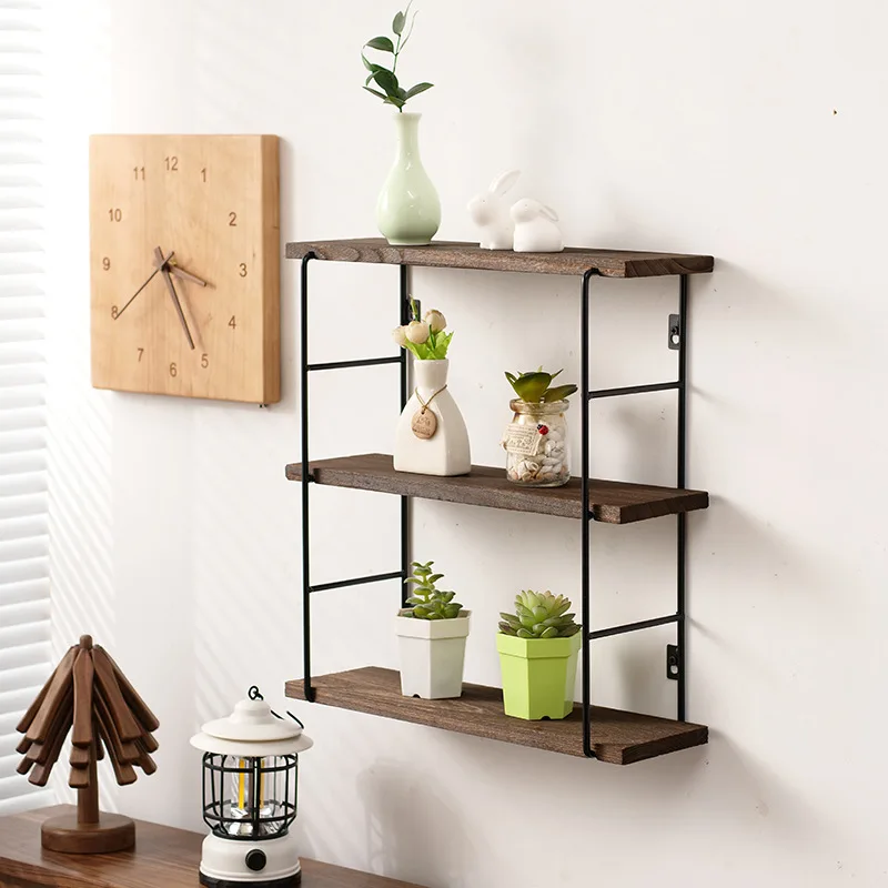 Three-Tier Wall-Mounted Storage Rack In White Solid Wood Shelves Iron Frame No-Drill Multi-Purpose Organizer Bedroom Bedside
