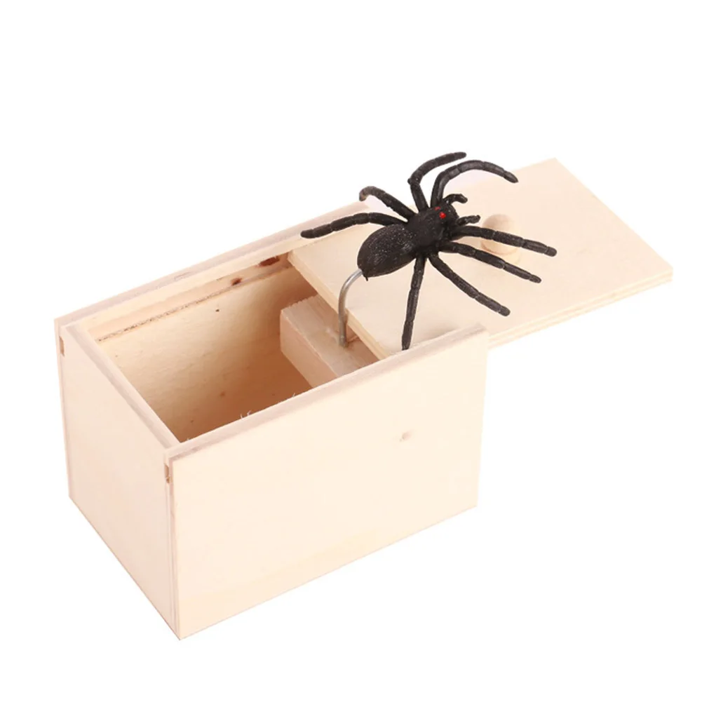 Spider Surprise Box Funny Wooden Prank Spider Scare Box Harmless Trick Play Joke Gag Toy Halloween Holiday Scary Horror Toys