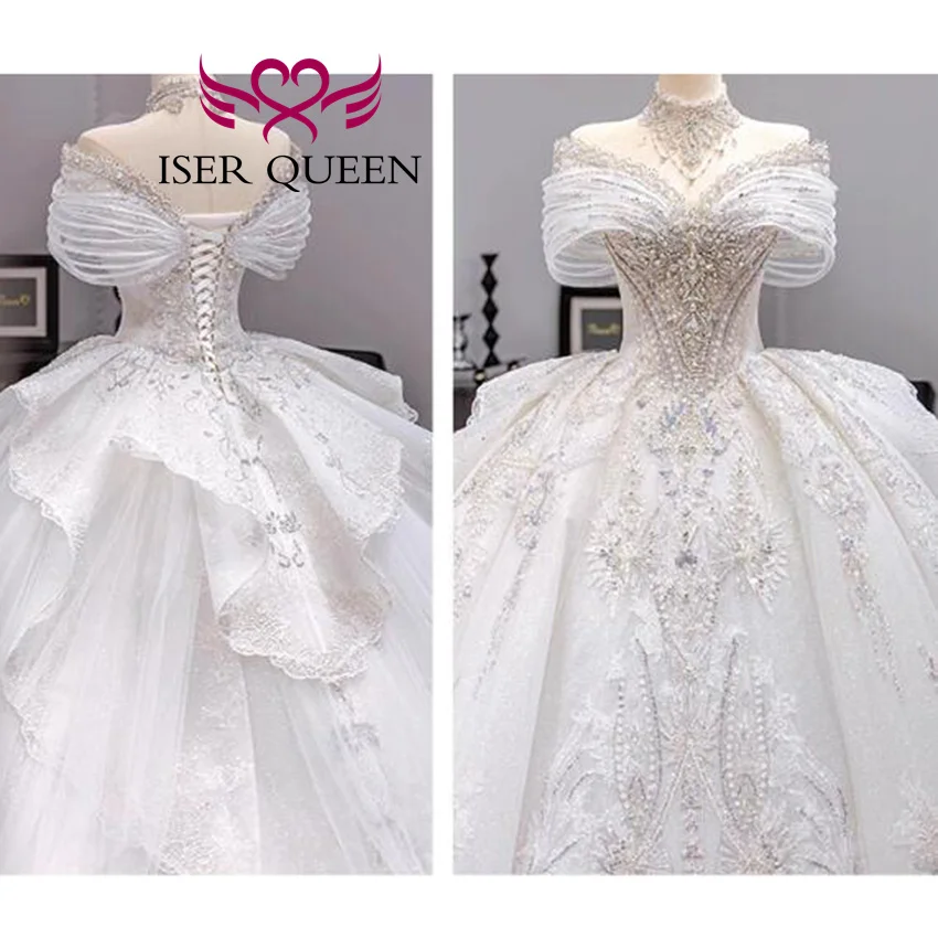 Abito da sposa francese personalizzato con spalle scoperte 2025 Nuove applicazioni di pizzo con perline di lusso Abiti da sposa con texture di alta qualità WX0432