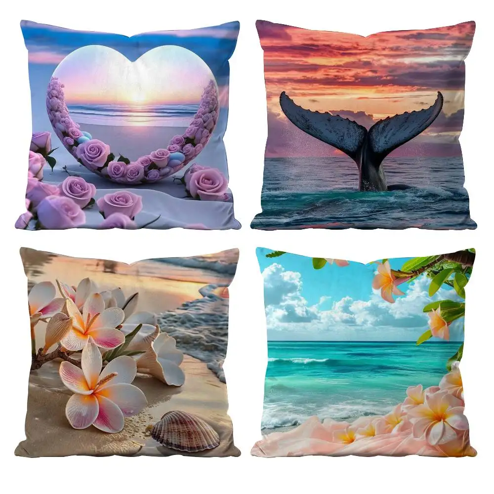 

Ocean & Floral Fantasy Pillow Case Anti-dustmite Pillowcase Invisible Zipper Silky Short Plush Sofa Cushion Cover