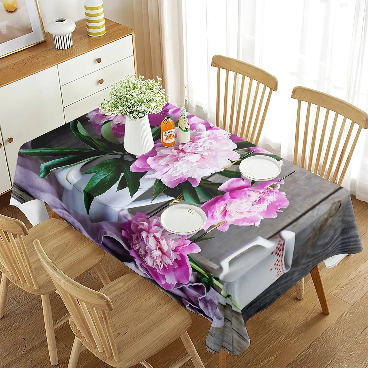 Heat Resistant Waterproof Polyester Tablecloth 2D Flat Printed Table Cover Easy Clean Modern Kitchen Decor Washable Picnic