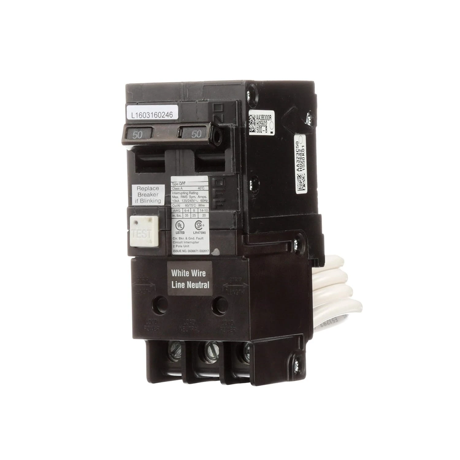 QF250A Breaker Ground Fault Circuit Interrupter,50 Amp, 2 Pole, 240 Volt, 10,000 AIC