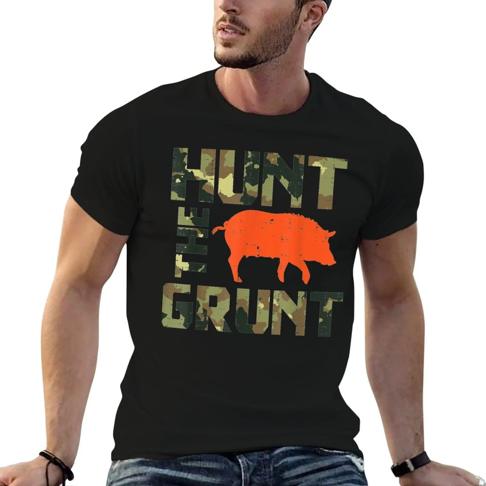 

Camo Hunt The Grunt Hog Vintage Wild Boar Hunting Hunt Dad T-Shirt designer shirts kawaii clothes heavy weight t shirts for men