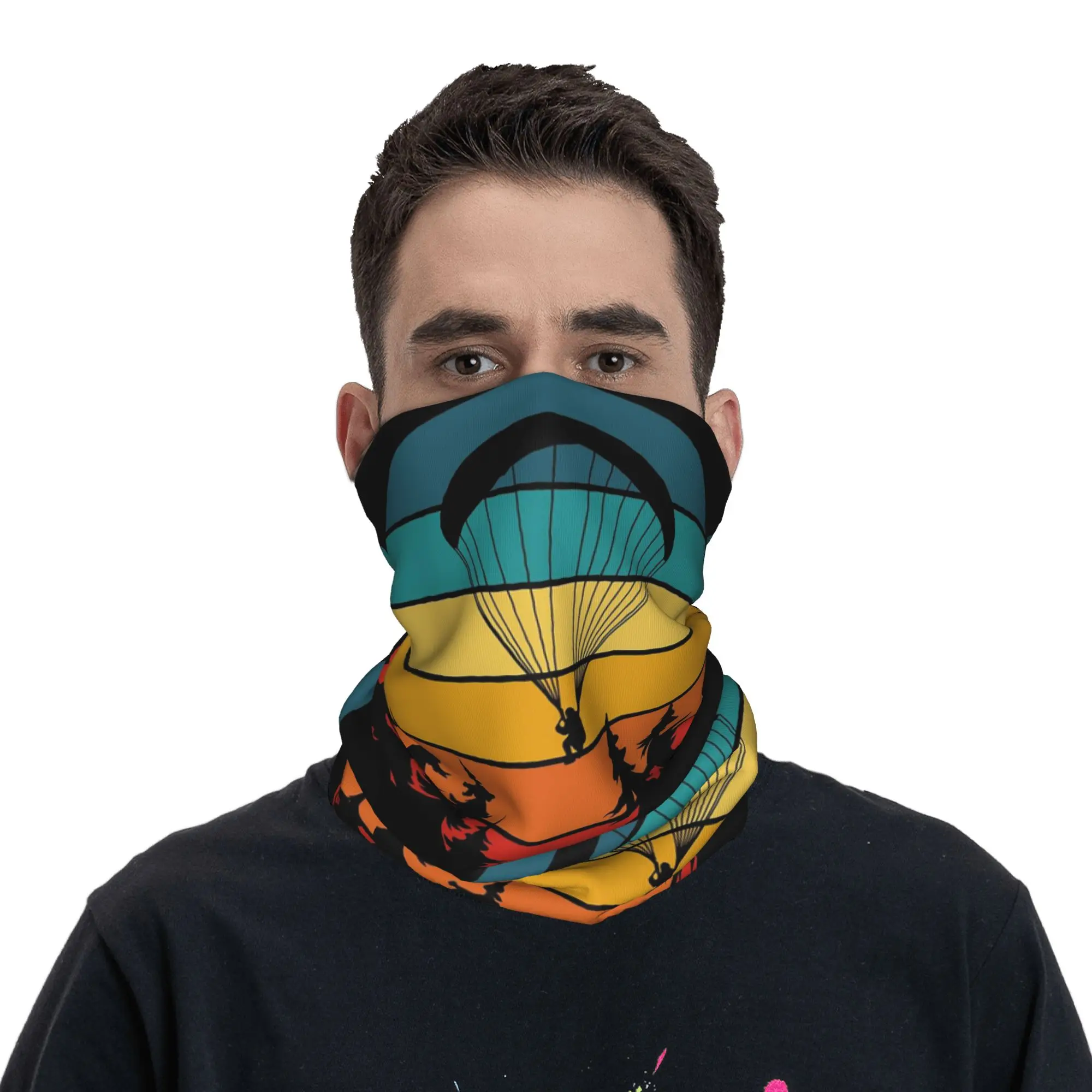 Golden Sunset Paragliding Adventure Bandana Neck Cover Printed Wrap Scarf Face Mask Hiking Fishing For Men Women Breathable