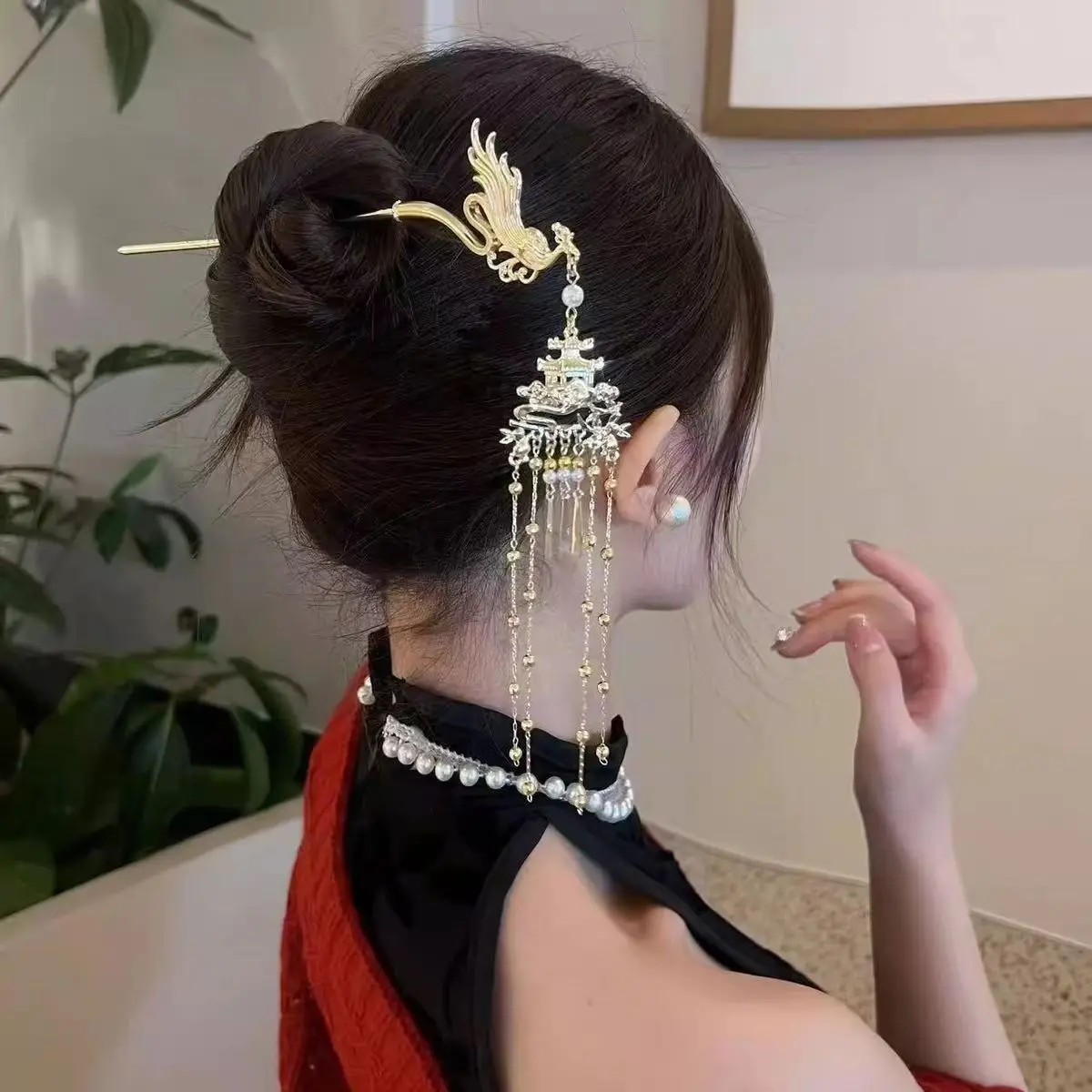 2025 Women Vintage Elegant Chinese Style Phoenix Palace Tassel Hairpin Hanfu Costume Accessory Hairpin Ornament