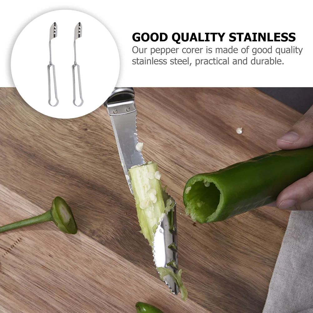 

2pcs Stainless Steel Pepper Corer Remover Serrated Kitchen Tool For Chili Cucumber Tomato Core Removal Practical Kitchen