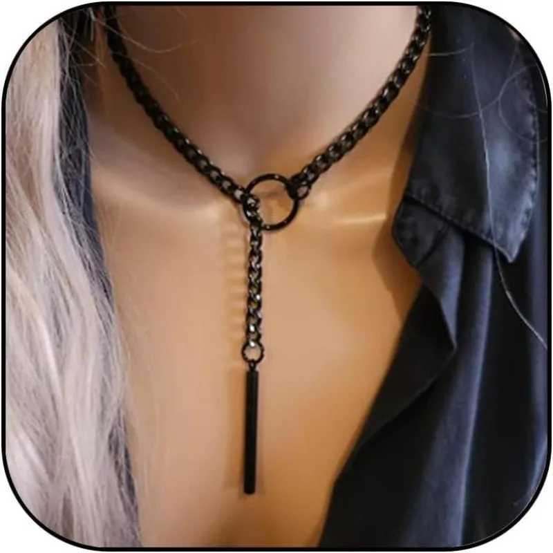 Heart O Ring Slip Chain Choker Necklace for Women Men Stainless Steel Y-shape Punk Rock Collar Lariat Y Prom Necklaces Jewelry