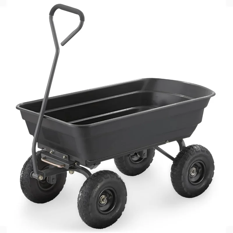 

4 Cu Ft Poly Garden Dump Cart, 600 lbs Heavy-Duty Utility Wagon with Quick-Release Dumping & Pneumatic Tires