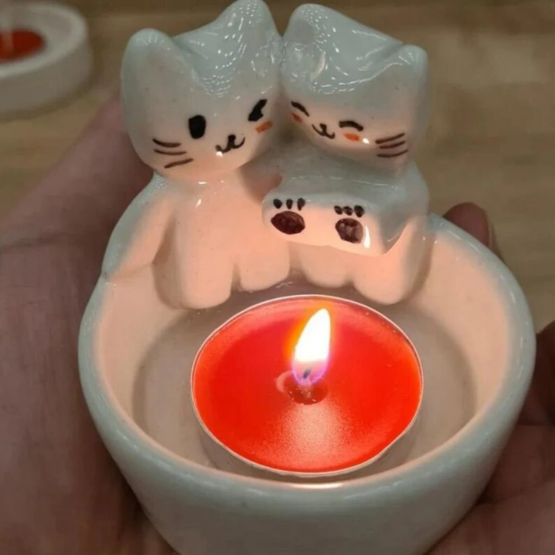 Tempat Lilin Kucing Kartun - Tempat Lilin Kucing Lucu, Tempat Lampu Beraroma Buatan Tangan, Hadiah Anak Perempuan atau Pilihan Kekasih Kucing Tahan Lama