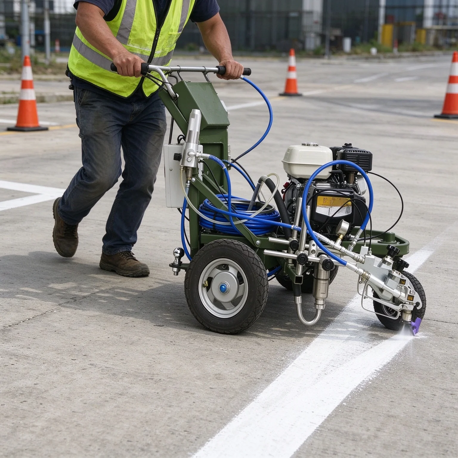 Hand Push Cold Spray Road Marking Striper Multi Paint Compatible For Community Residential Parking Marking