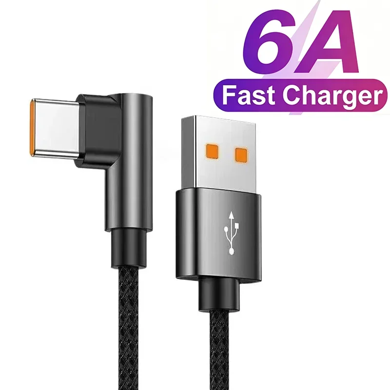 

6A USB C 90 Elbow Type C Fast Charge Cable for iphone 15 Pro Xiaomi Samsung Huawei Fast Charging Type C Quick Charge Data Cord