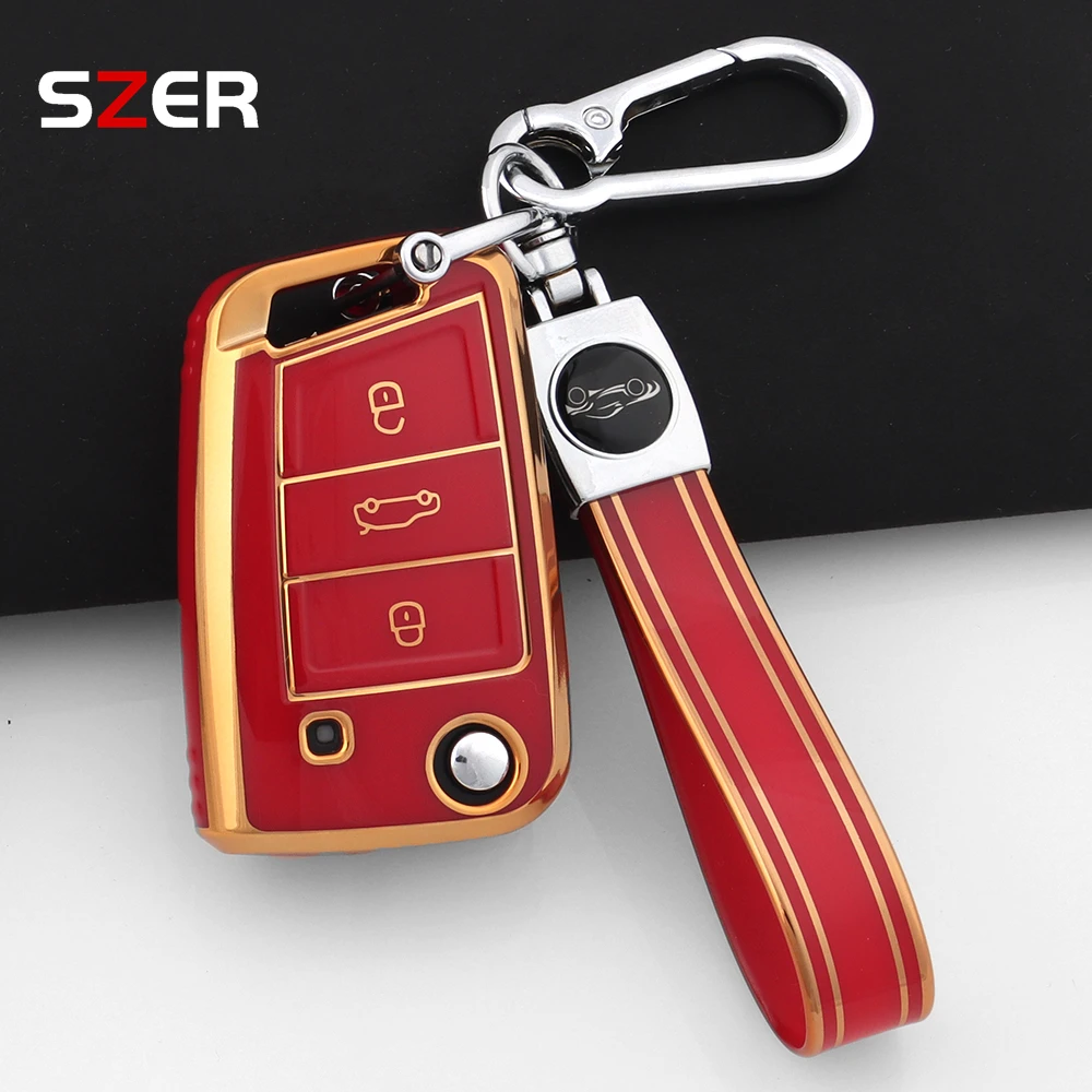 Tpu vermelho caso chave do carro capa titular chaveiro para vw volkswagen golf 7 mk7 tiguan mk2 para assento ateca leon fr 2 ibiza skoda octavia
