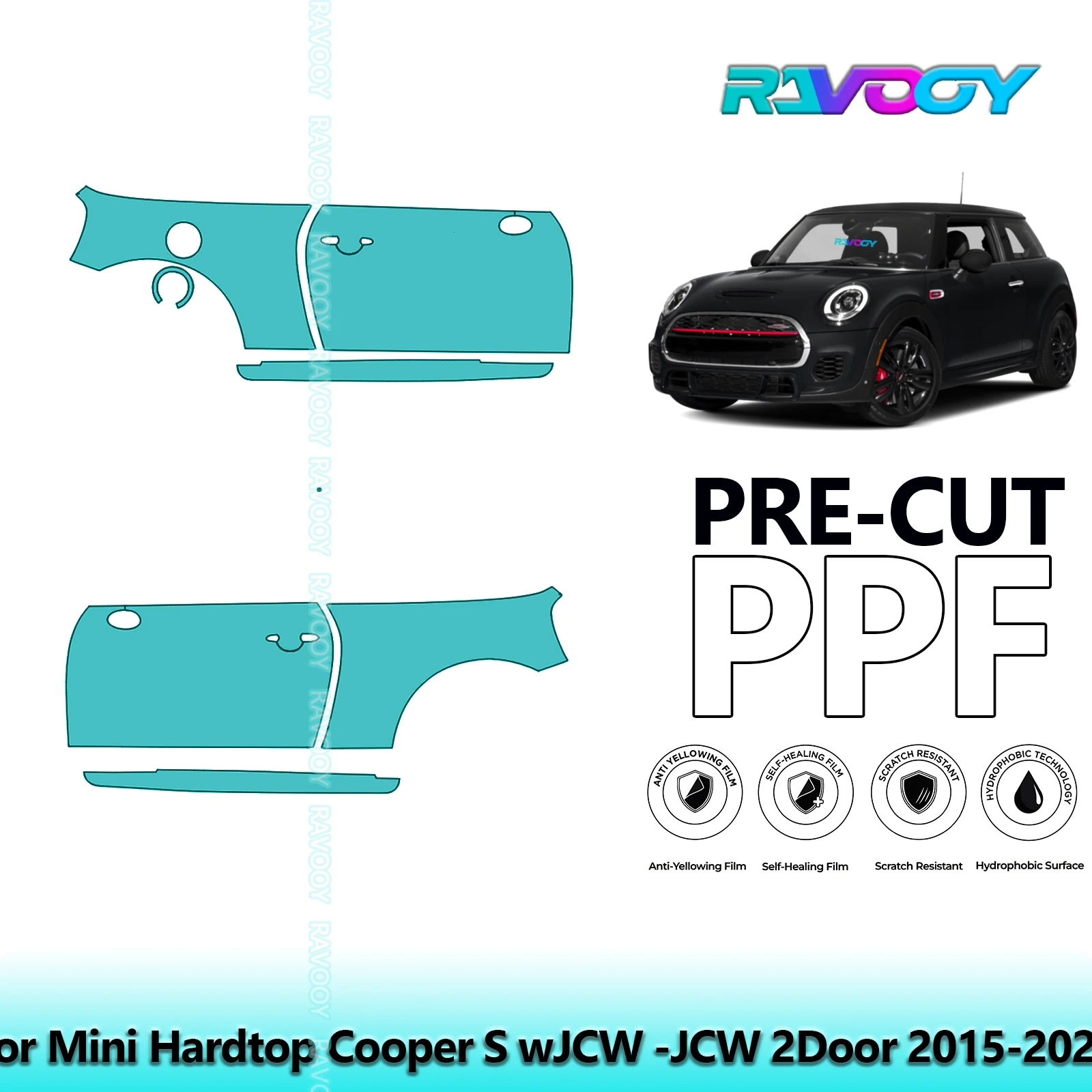 

For Mini Hardtop Cooper S wJCW -JCW 2Door 2015-2021 8.5mil Pre-Cut PPF Door & A/B Pillar Kit TPU Paint Protection Film Set