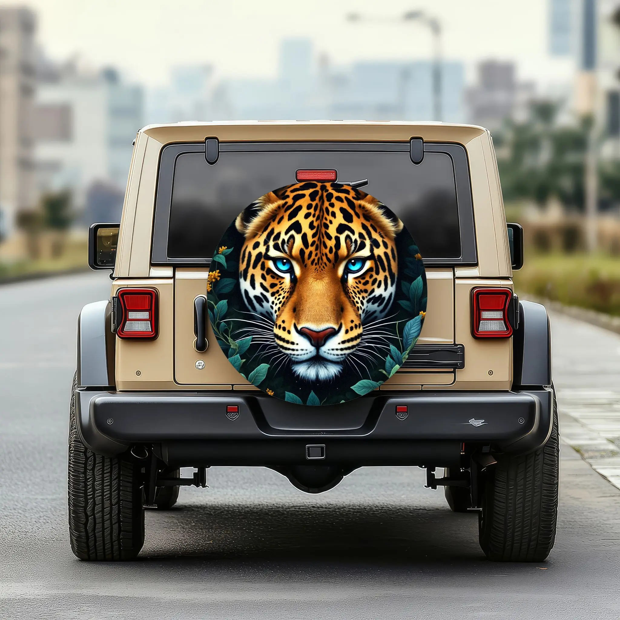 

Чехол для шин Fierce Leopard Blue Eyes, прочный чехол для запасного колеса внедорожника, аксессуары для бездорожья в джунглях