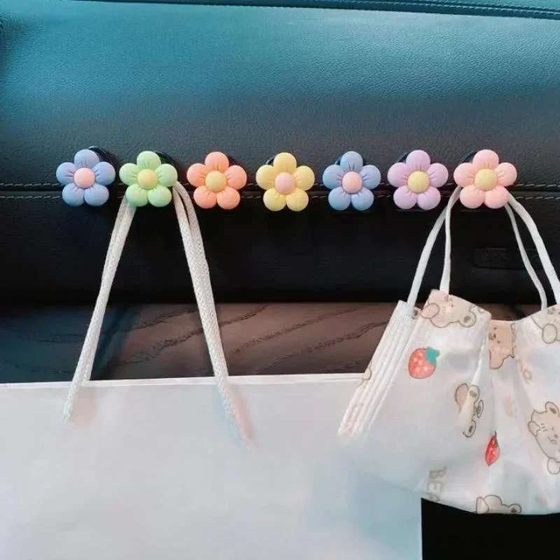 Cute Flower Car Hooks Organizer Storage Hanger For USB Cable Headphone Key Storage Car Adhesive Hook Hanger Car Interior Decor