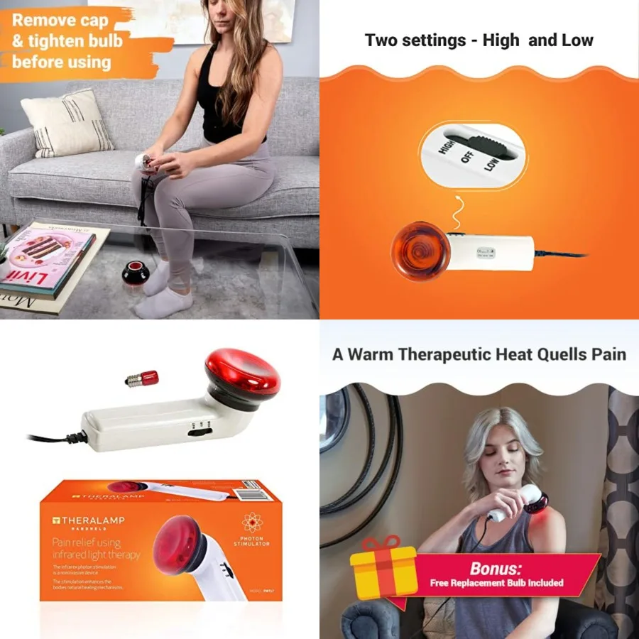 

Red Light Therapy Infrared Heating Wand by Theralamp Handheld Heat Lamp Includes Replacement Bulb Provides Muscle Pain Relief a