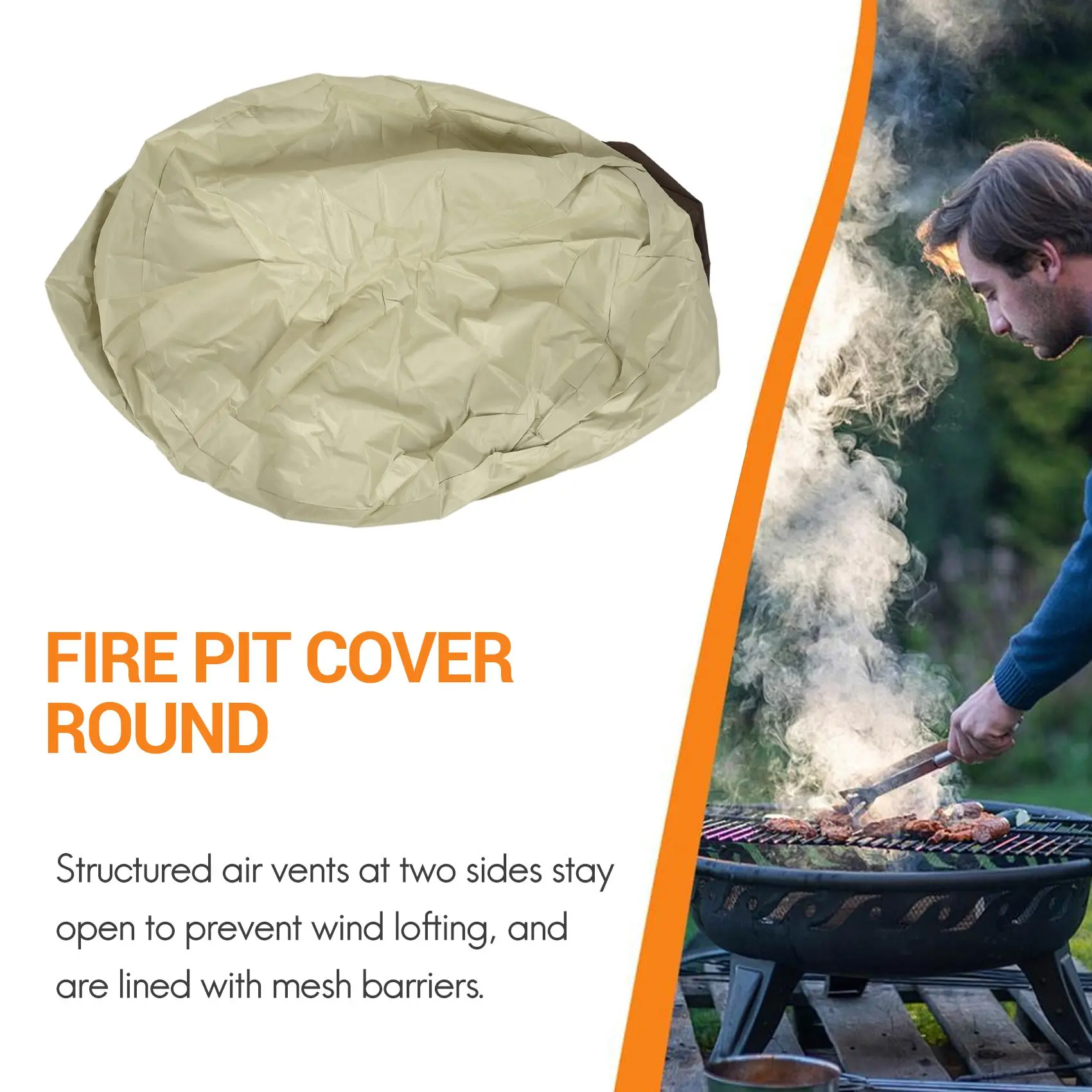 Fire Pit Cover Round-210D Oxford Cloth Heavy Duty Patio Outdoor Fire Pit Table Cover Round Waterproof Fits for 34/35/36 Inch