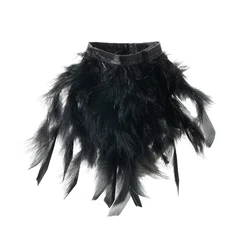 Ostrich Feathers Cuff Elegant Feathers Bracelet Gothic Long Gloves Wristband for Halloween Cosplay Party