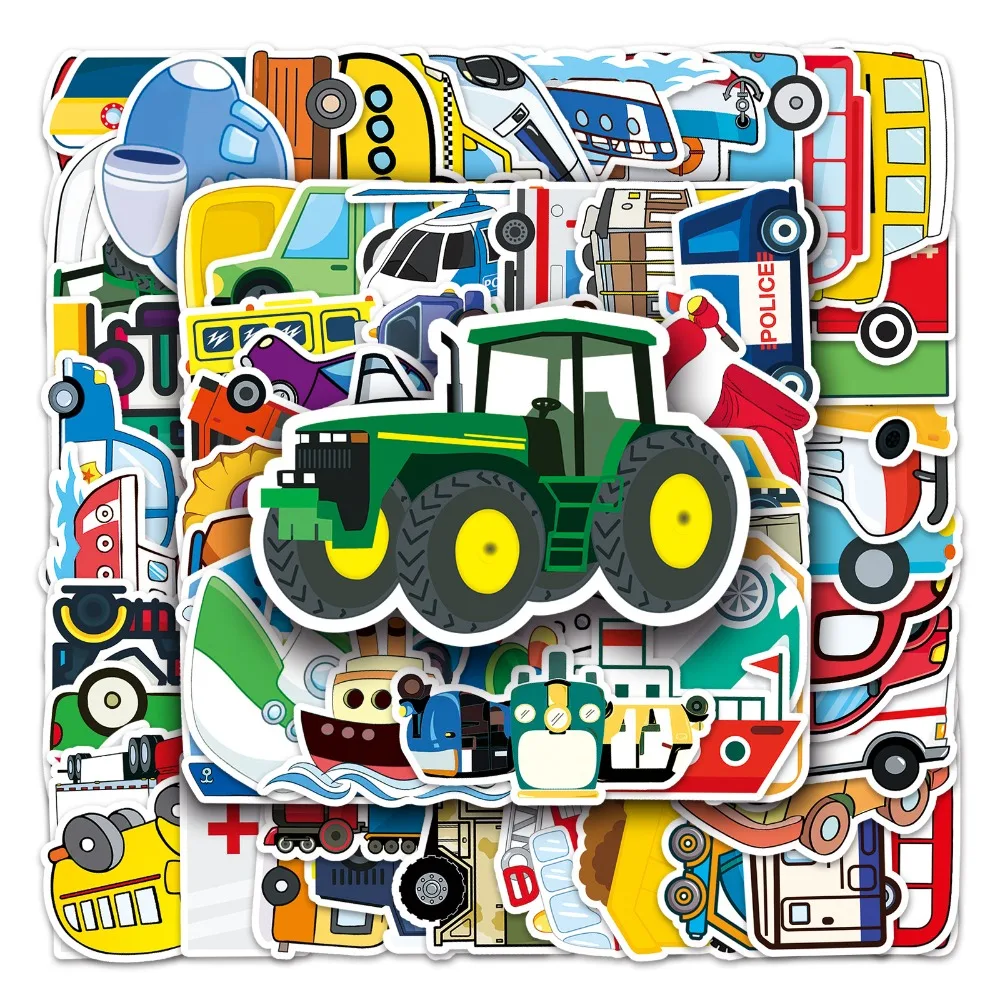 100 Sheets Creative Car Graffiti Stickers, Waterproof Cartoon Transport Decals for Children's Laptop Case Suitcase Decor