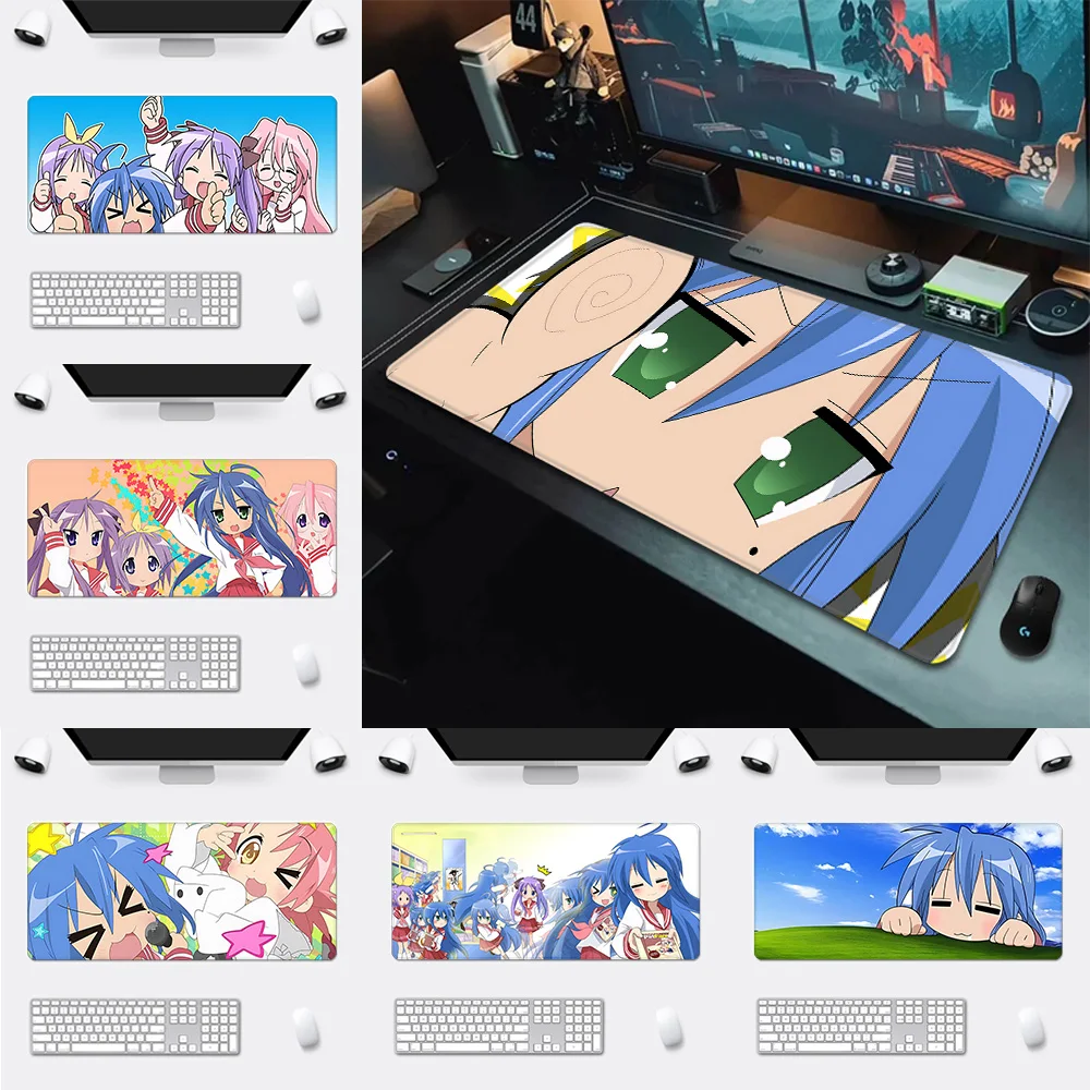 Lucky Star Konata Izumi Mousepad HD-Druck Computer Gamer Locking Edge Rutschfestes Mauspad XXL90x40cm Tastatur PC Schreibtischunterlage