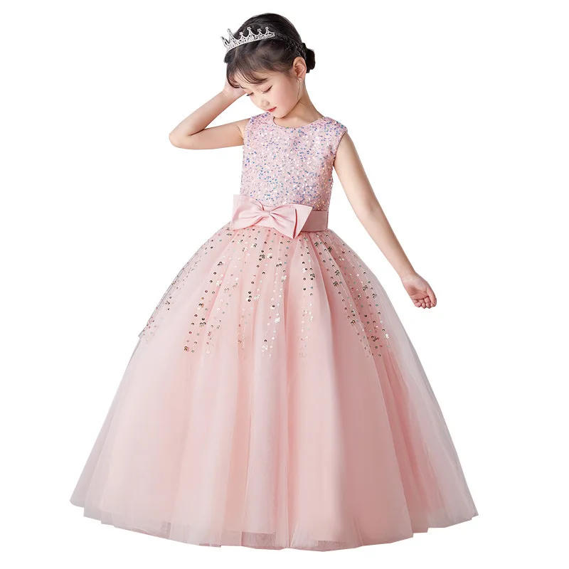 Neue Kinder Elegante Prinzessin Kleid Baby Mädchen Nette Schleife Puff Sleeve Geburtstag Party Kleidung Teenager Mädchen Ballkleid Kleider