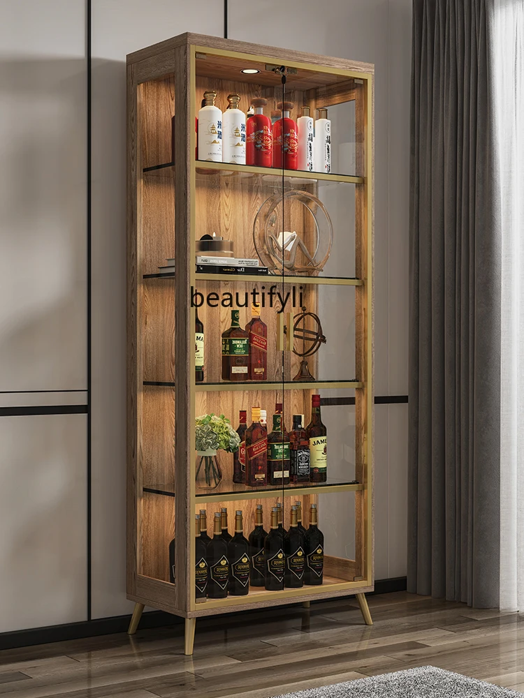 

Solid Wood Wine Cabinet Living Room Home Locker Light Luxury Glass Wine Cabinet Wall Display Cabinet