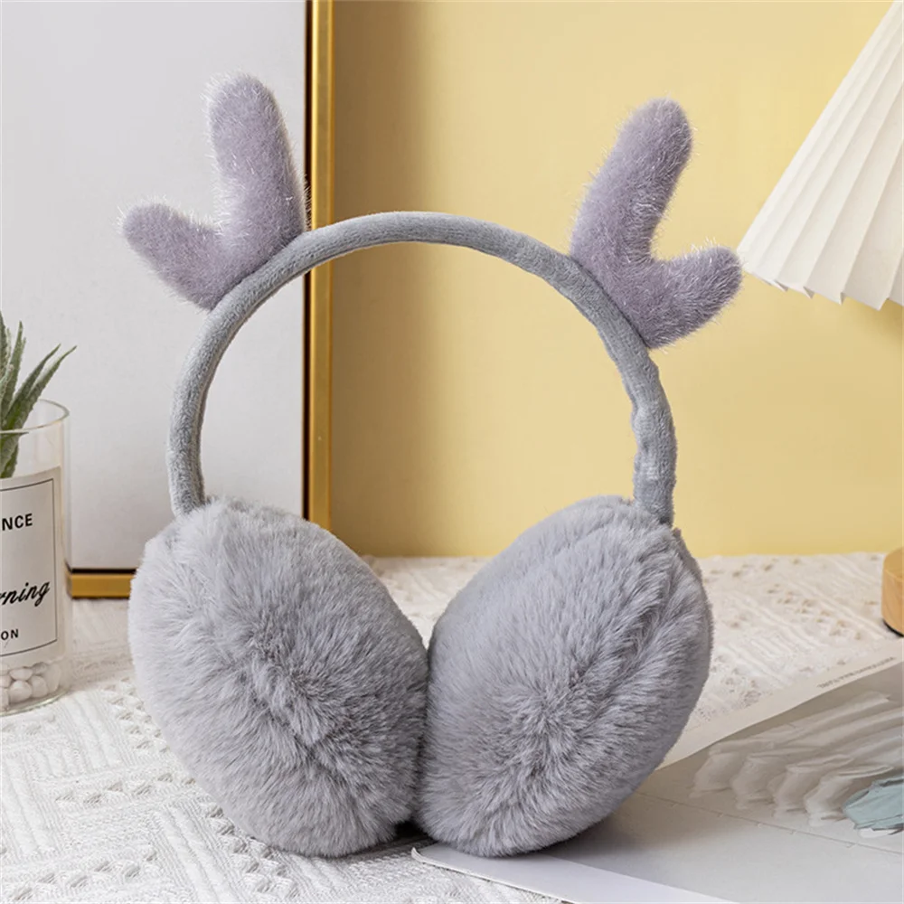 

Winter Warm Ear muffs Deer Antler Plush Earmuffs Women Girls Faux Fur Ear Cover Foldable Children Cashmere Cute Warmer Earlap