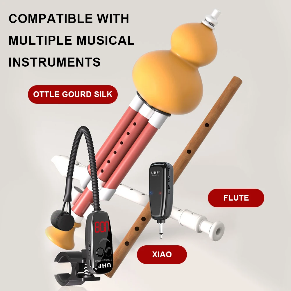 

UHF беспроводные инструменты, микрофон с зажимом на флейте, беспроводной приемник и передатчик для кларнета, флейты