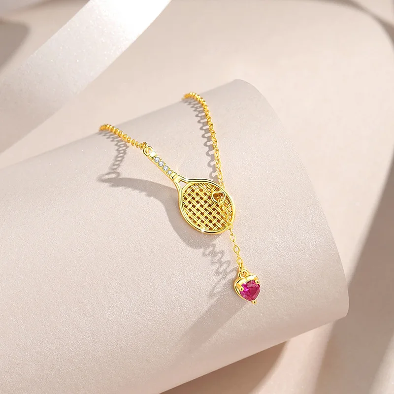 3PCS 925 Sterling Silver Tennis Racket Pendant Necklace Zircon Bracelet Earring Set Women's Jewelry Gift for Valentine's Day view 5