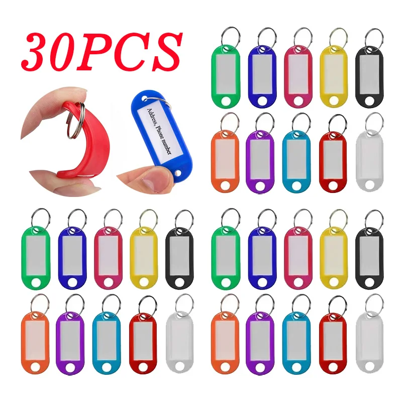 10/30Pcs 10 Colors Multicolor Plastic Keychain ID Label Tags Luggage ID Tags Hotel Number Classification Card Key Rings Keychain