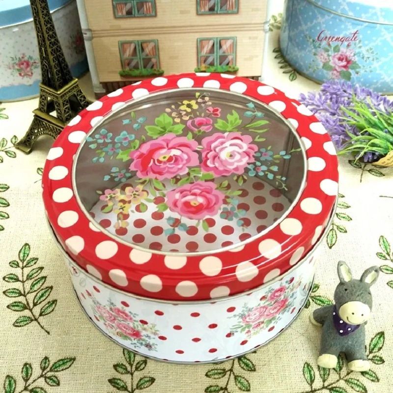 Creative Transparent Sunroof Film Tin Box, Medium Floral Round Cookie Gift Box, Tea Candy Jewelry Seasoning Storage Box