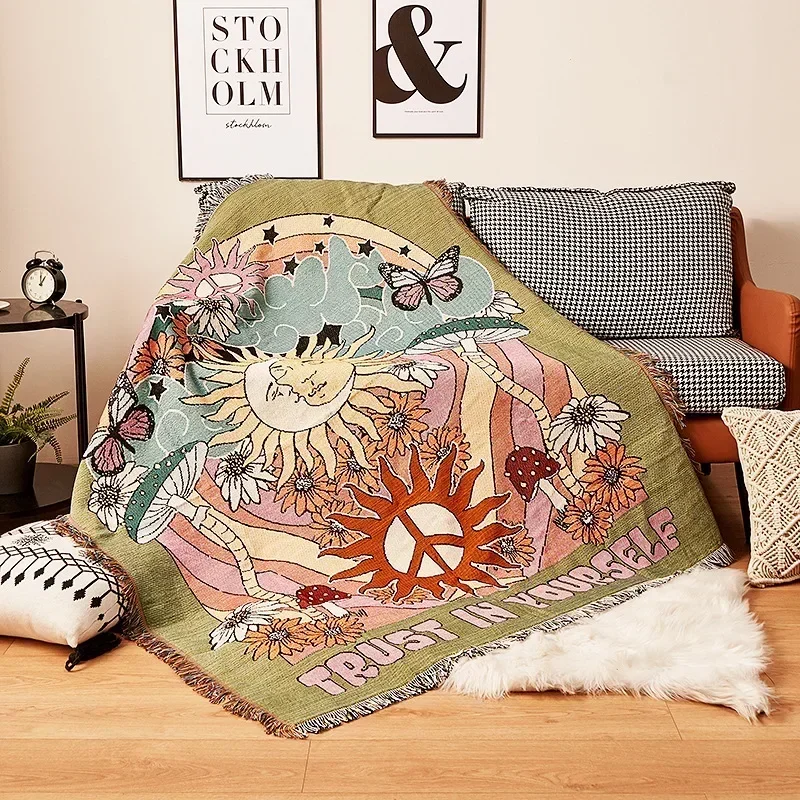 Gothic Throw Blanket Double-sided Tapestry Homestay Boho Decoration Sofa Cover Camping Picnic Blanket Nap Leisure Bedspread