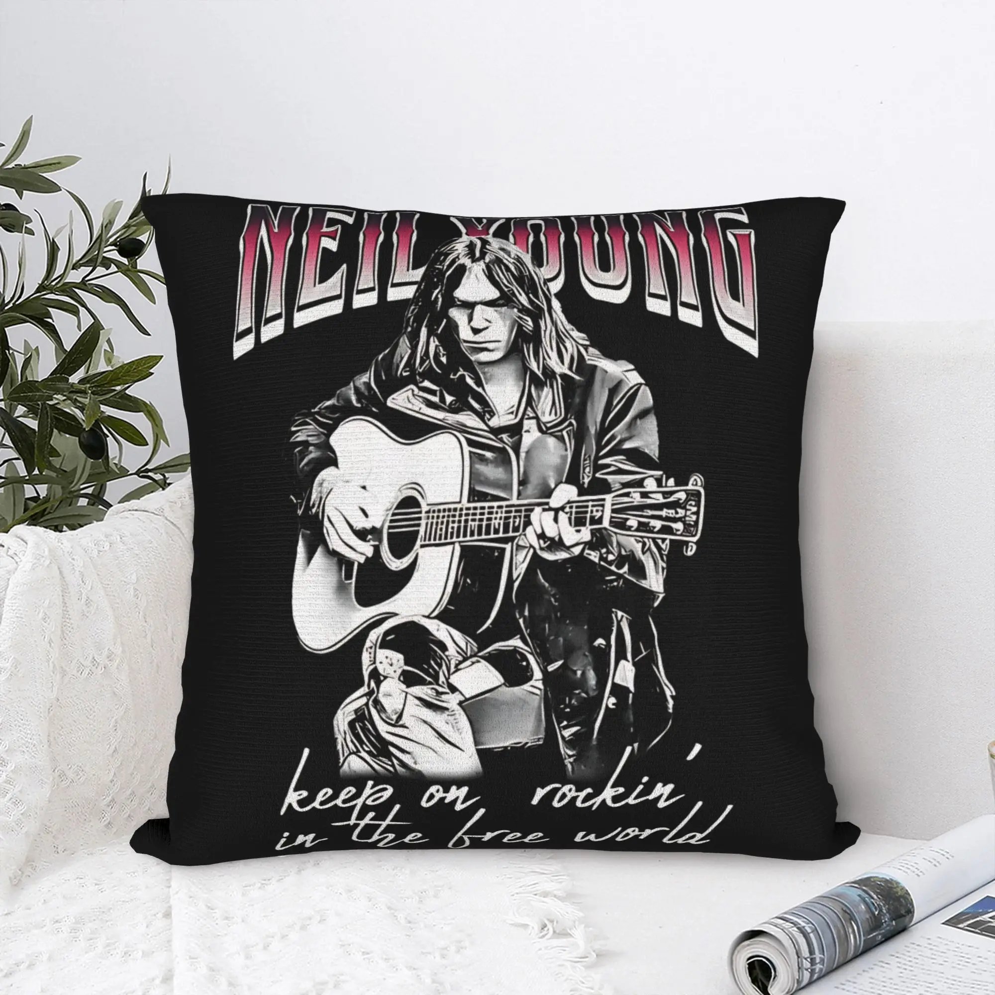 Vintage Classic Guitar neil young Printed Pillowcase Cushion Cover  Throw Pillow Cover Living Room Decor Square Multi-Size