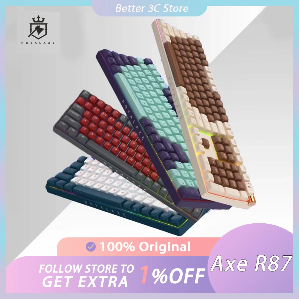 

Royal Axe R87 Mechanical Keyboard Switching Knob RGB Three Mode Hot Swap Wireless Gaming Keyboard 88 Keys Pc Gamer Laptop Mac