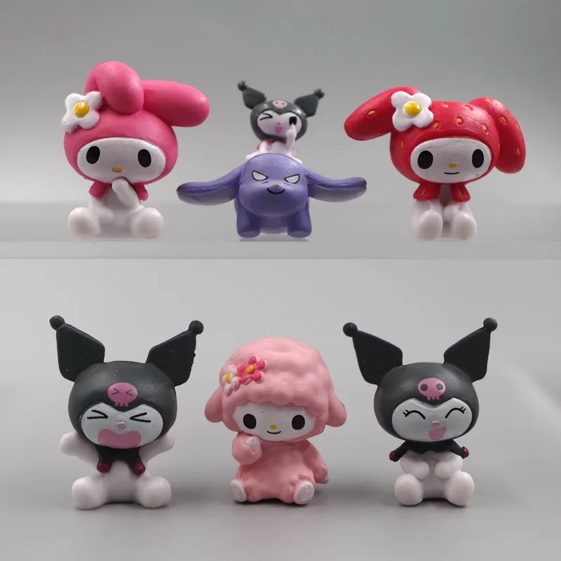 

2-3cm 6pcs/Lot Sanrio Lovely My Melody Kuromi Action Figures PVC Desktop Model Ornaments Rotatable Toy Children Birthday Gifts